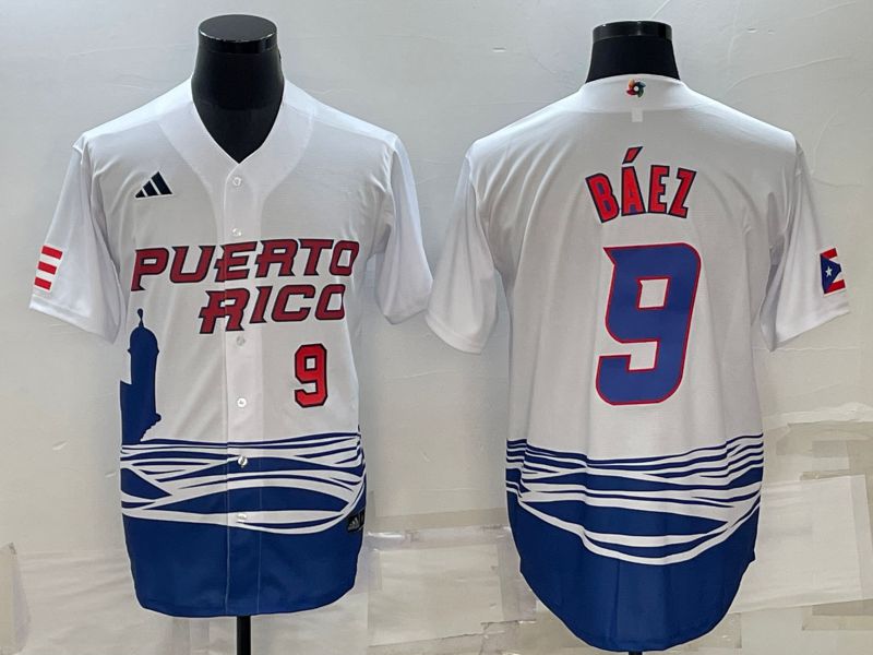 Men 2023 World Cub #9 Baez White MLB Jersey4